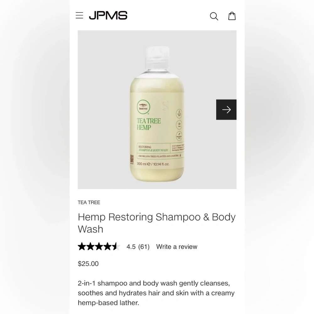 Paul Mitchell  Tea Tree Hemp Restoring Shampoo & Body Wash (10.14 Oz)